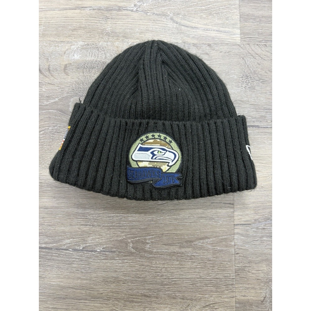 Seattle Seahawks New Era Salute to Service Beanie Cuffed Knit Hat NFL Black OSFM